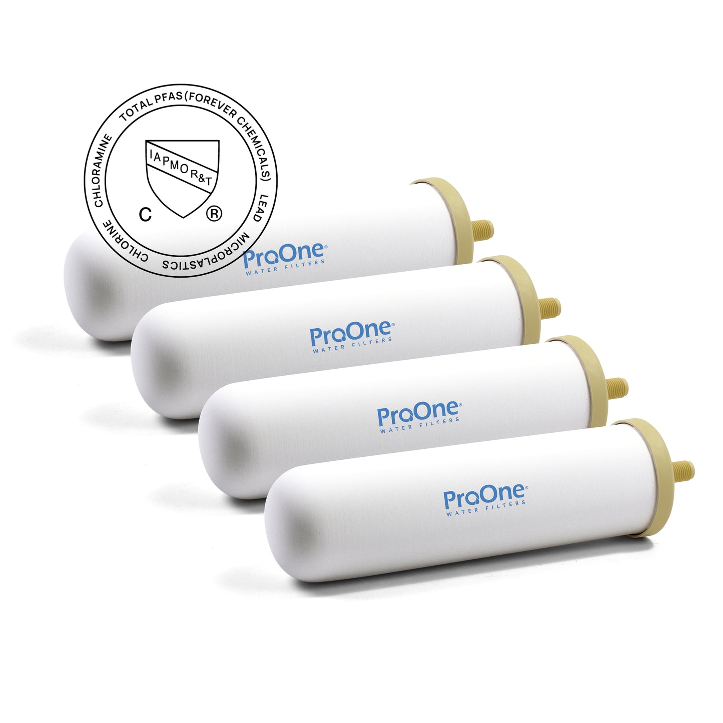 Four ProOne water filters on a white background with a JAPMORC logo.