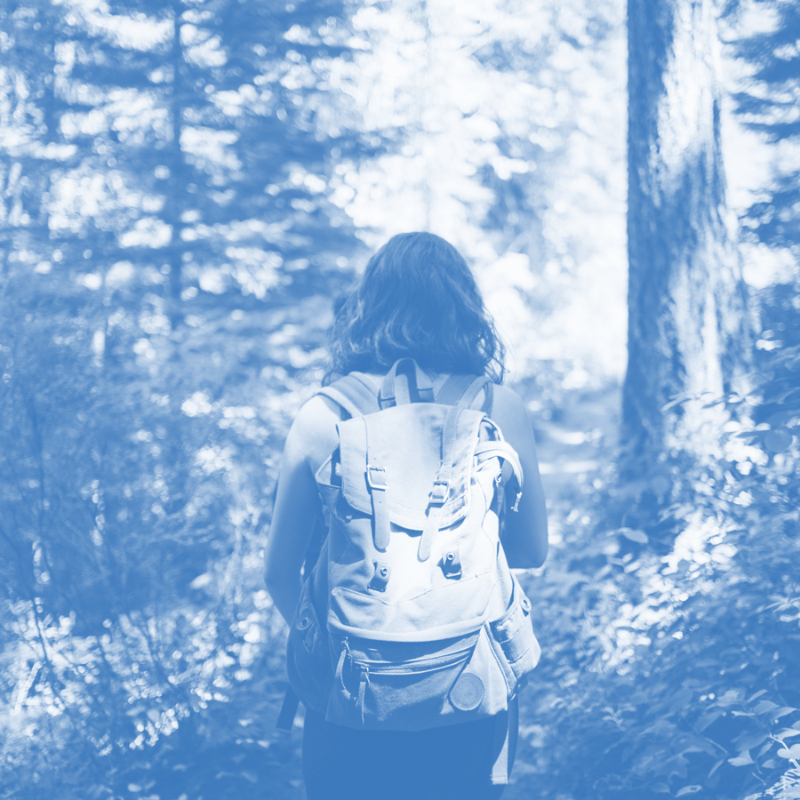A person backpacking