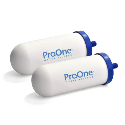 Two ProOne water filters on a white background