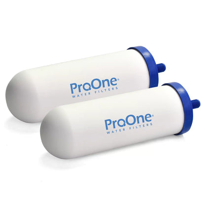 Two ProOne water filters on a white background