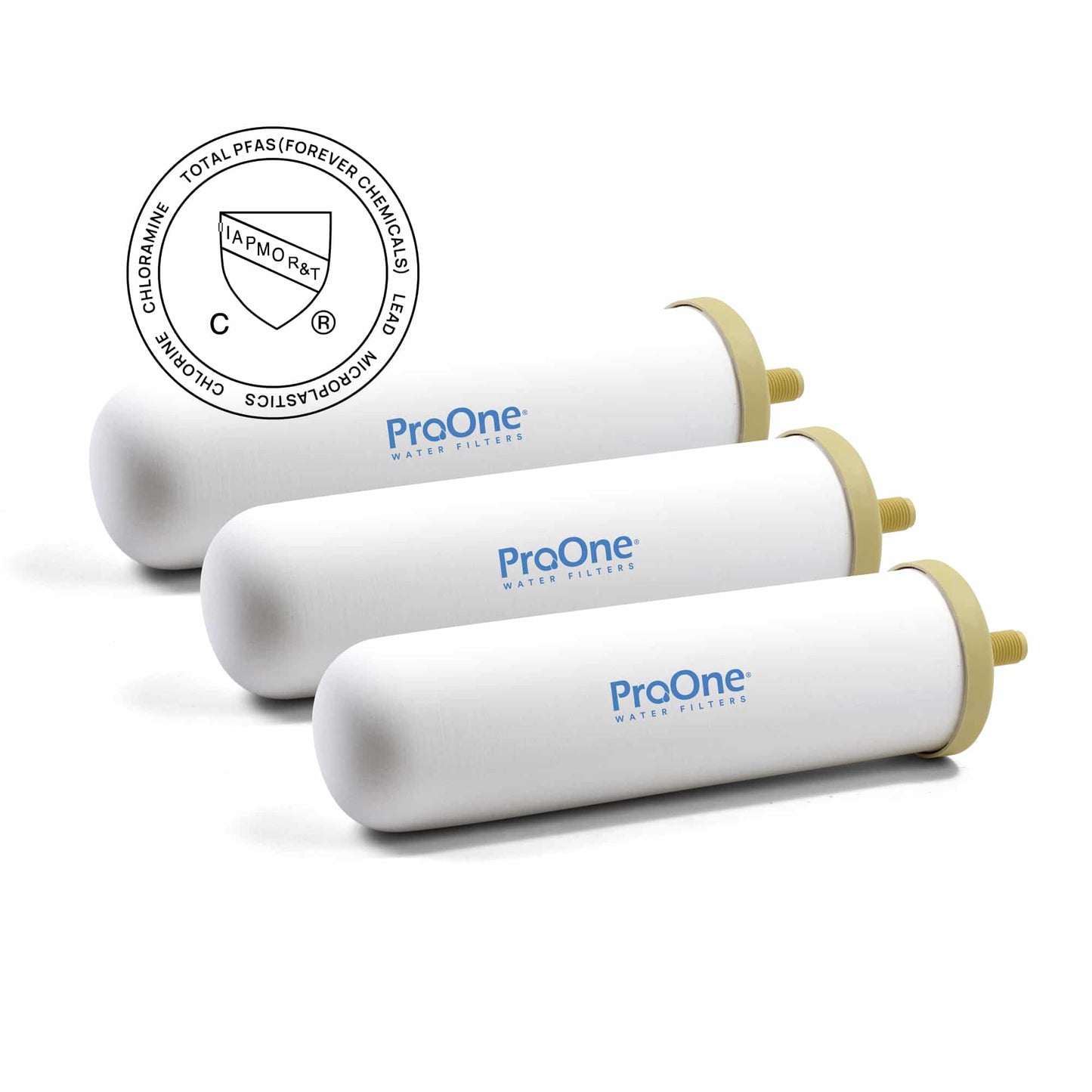 Three ProOne water filters on a white background with a JVPMA logo.