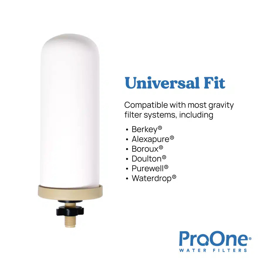 ProOne water filter with compatibility list on a white background